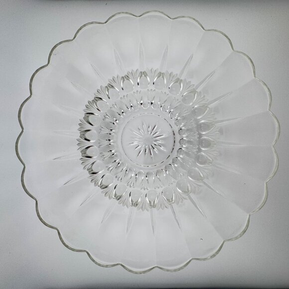 Vintage Style Clear Pressed Glass Scalloped Serving Bowl 8.25” Decorative Dining - Picture 5 of 6